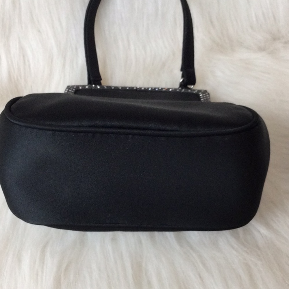 Lord & Taylor Black Satin Rhinestone Trim Evening Clutch - Picture 3 of 6